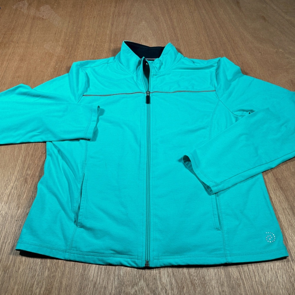 Be Inspired Full Zip Jacket Women Large Teal Green Activewear Mock Neck Stretch